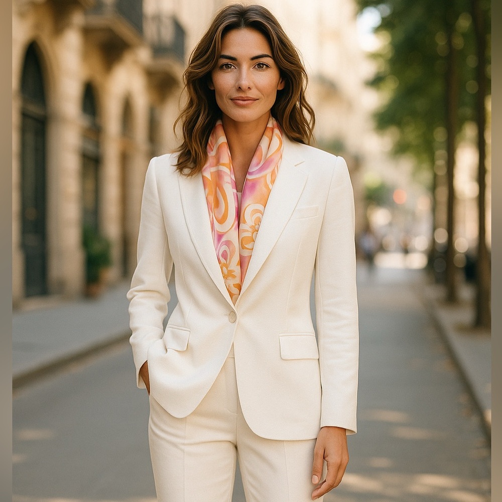 NWT SILKLETTE Claire 100% Fine Silk Kerchief Scarf ORANGE/PINK/WHITE